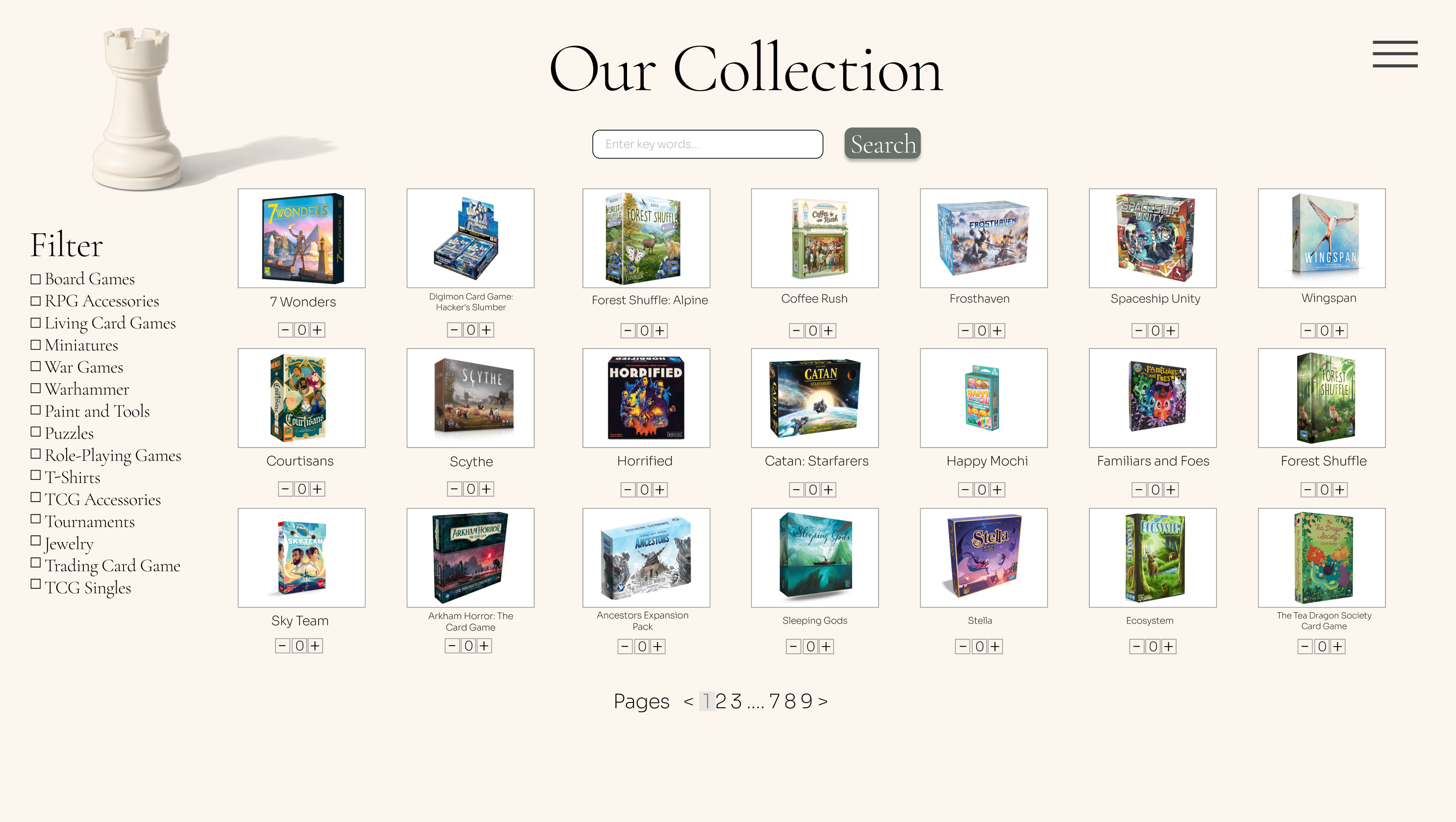 Castle Board Games value proposition and menu design