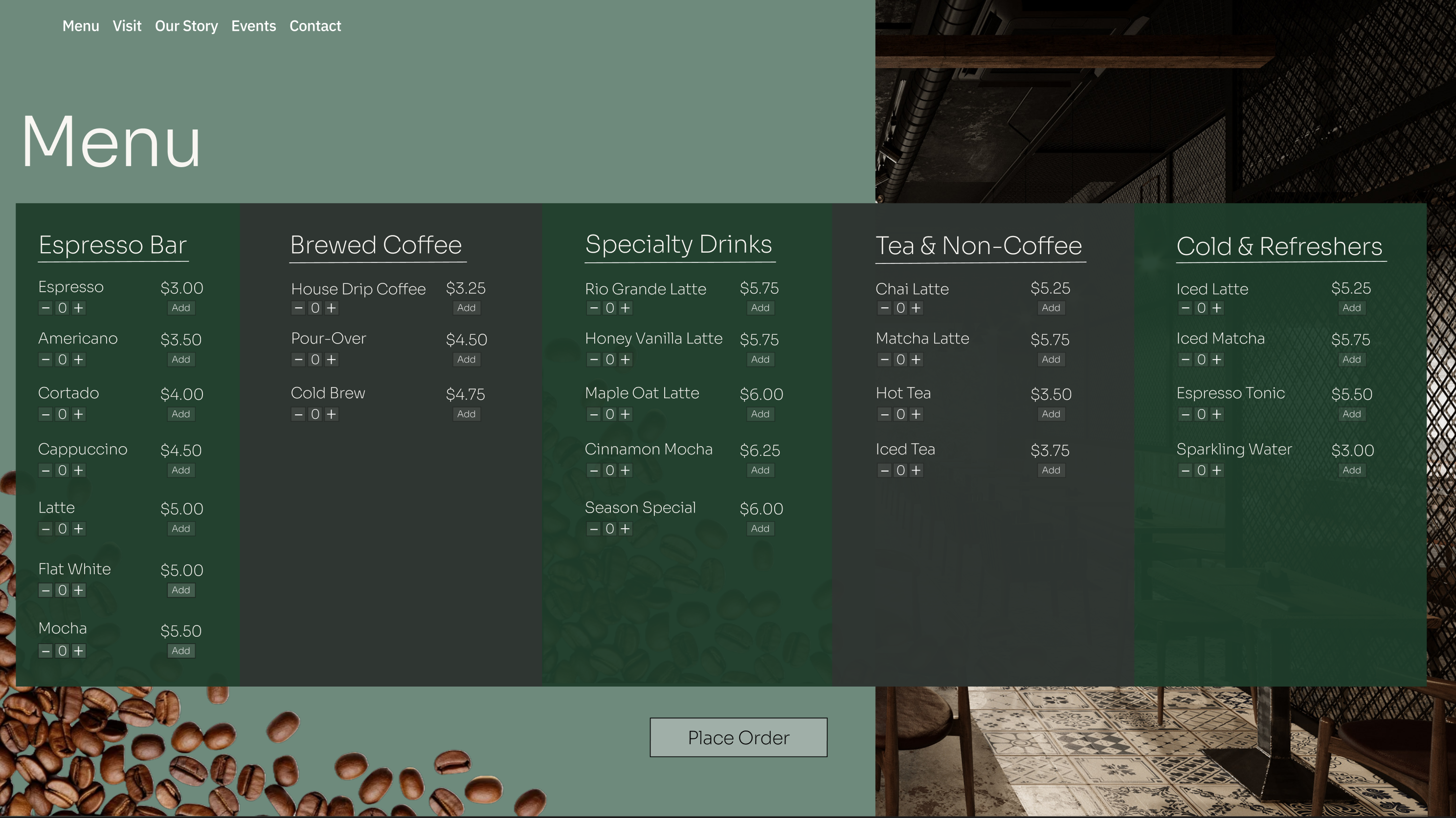 Rio Grande Coffee House value proposition and menu design